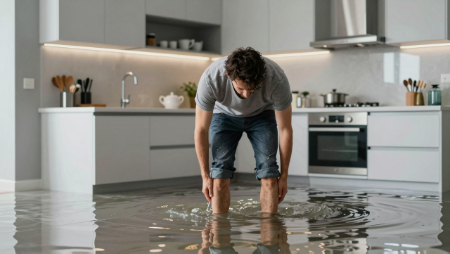 homeowner standing in flooded kitchen generated with Z-Image