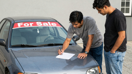 man signing papers on car for sale generated with Z-Image